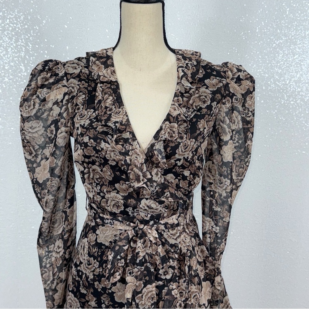 Bardot Winona Black and Cream Floral Long Sleeve Dress size small - Picture 4 of 16